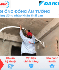 Đi ống đồng máy lạnh Ø6/10 – dày 6,7,8 dem – Thái Lan (Trọn gói gồm gen đôi Hàn Quốc, xi cách nhiệt, nén Nitơ, công cắt đục, trám trét đi âm tường...)