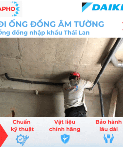 Đi ống đồng điều hòa Ø6/12 – dày 6,7,8 dem – Thái Lan (Trọn gói gồm gen đôi Hàn Quốc, xi cách nhiệt, nén Nitơ, công cắt đục, trám trét đi âm tường...)