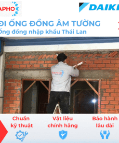 Đi ống đồng máy lạnh âm tường Ø6/16 – dày 7,8 dem – Thái Lan (Trọn gói gồm gen đôi Hàn Quốc, xi cách nhiệt, nén Nitơ, công cắt đục, trám trét đi âm tường...)