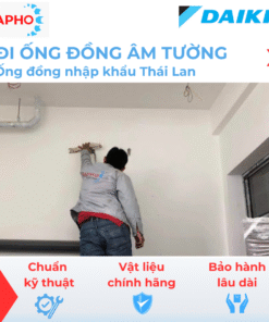 Đi ống đồng điều hòa âm tường Ø10/16 – dày 7,8 dem – Thái Lan (Trọn gói gồm gen đôi Hàn Quốc, xi cách nhiệt, nén Nitơ, công cắt đục, trám trét đi âm tường...)
