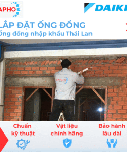 Lắp đặt ống đồng máy lạnh âm tường Ø6/16 – dày 7,8 dem – Thái Lan (Trọn gói gồm gen đôi Hàn Quốc, xi cách nhiệt, nén Nitơ, công cắt đục, trám trét đi âm tường...)