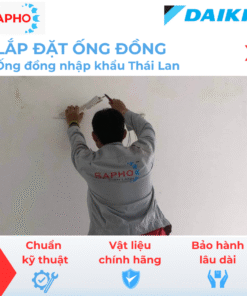 Lắp đặt ống đồng điều hòa âm tường Ø10/16 – dày 7,8 dem – Thái Lan (Trọn gói gồm gen đôi Hàn Quốc, xi cách nhiệt, nén Nitơ, công cắt đục, trám trét đi âm tường...)