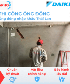 Thi công ống đồng điều hòa Ø6/12 – dày 6,7,8 dem – Thái Lan (Trọn gói gồm gen đôi Hàn Quốc, xi cách nhiệt, nén Nitơ, công cắt đục, trám trét đi âm tường...)